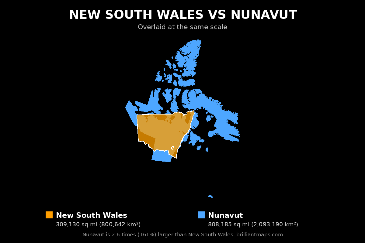 New South Wales vs Nunavut Size Comparison Map