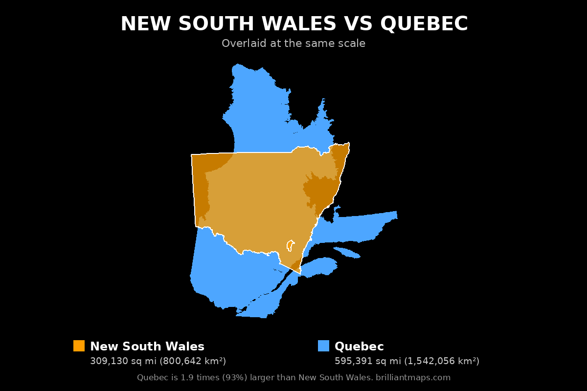 New South Wales vs Quebec Size Comparison Map