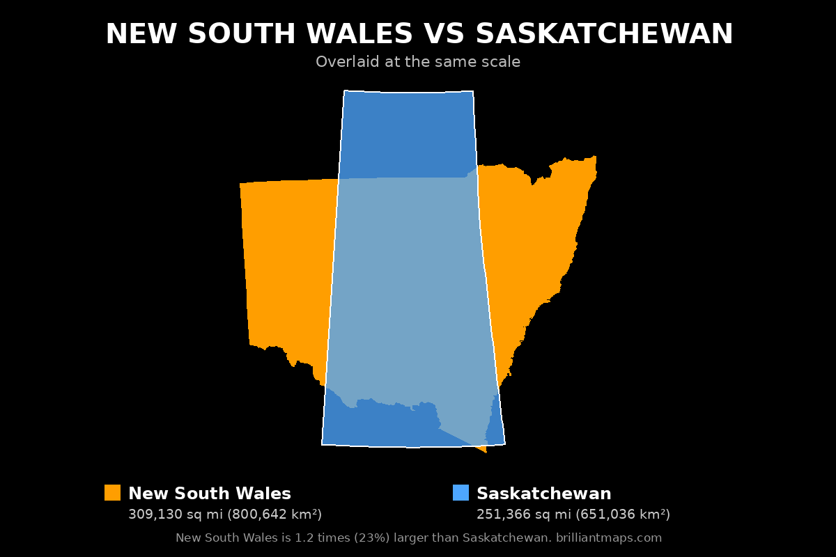 New South Wales vs Saskatchewan Size Comparison Map