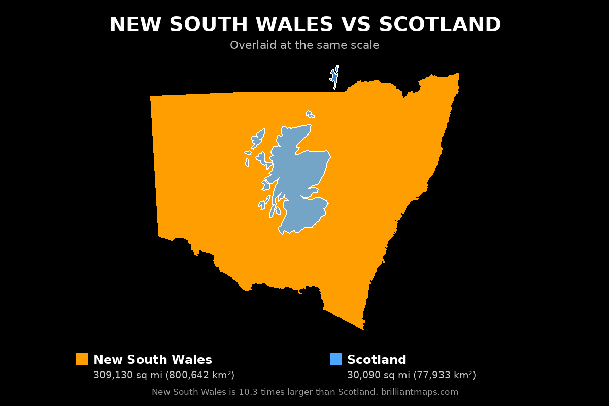 New South Wales vs Scotland Size Comparison Map