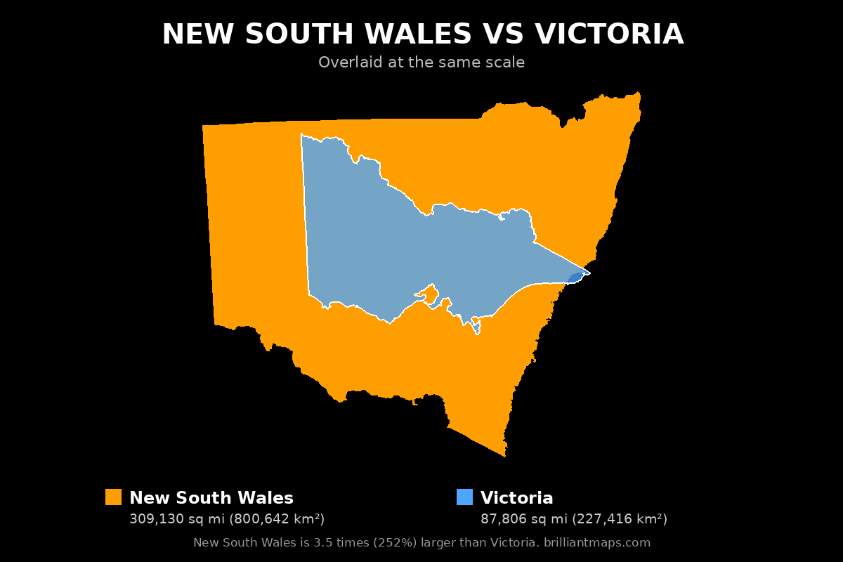 New South Wales vs Victoria Size Comparison Map
