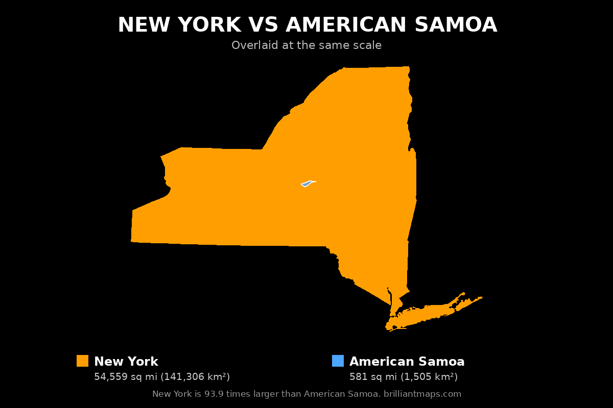 New York vs American Samoa Size Comparison Map