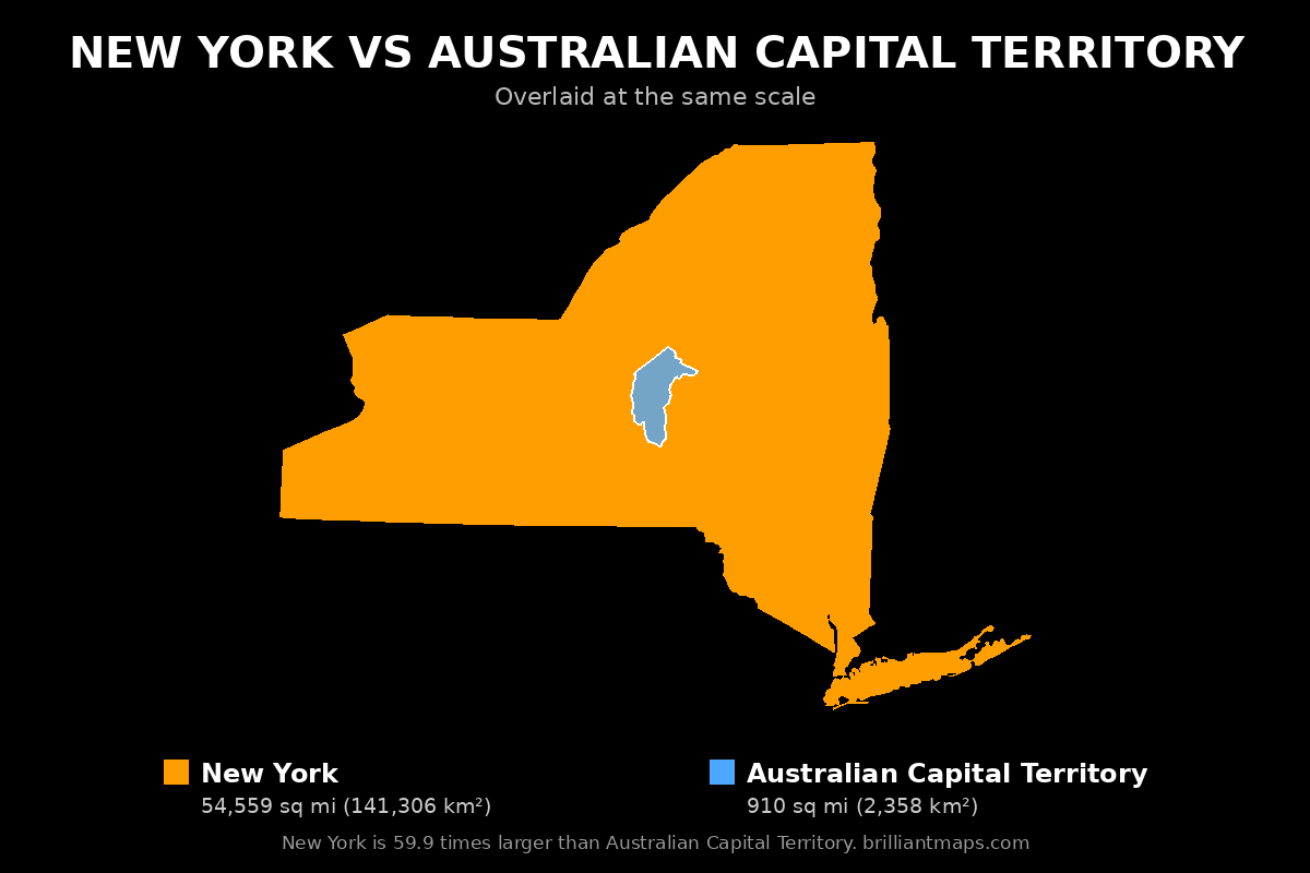 New York vs Australian Capital Territory Size Comparison Map