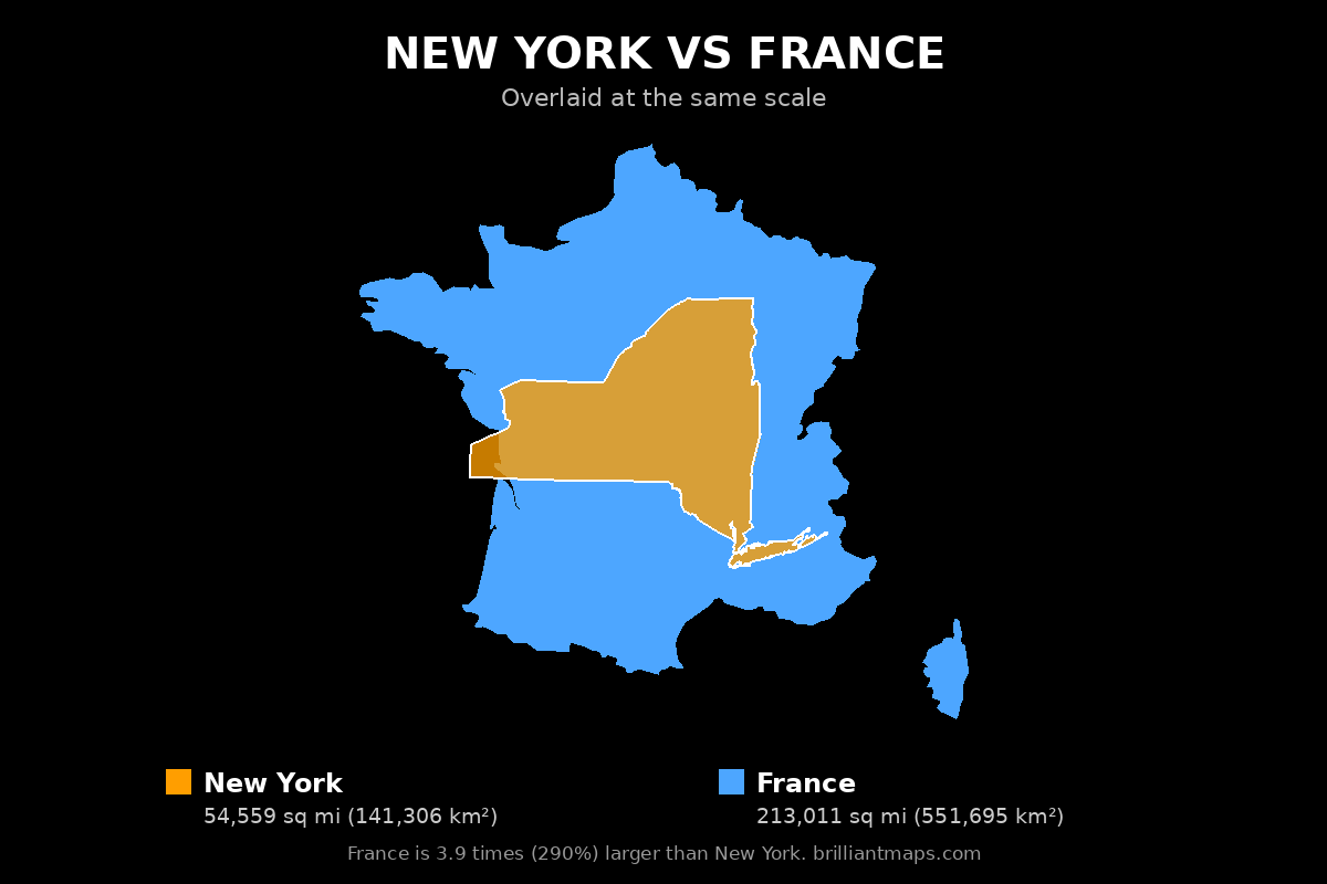 New York vs France Size Comparison Map