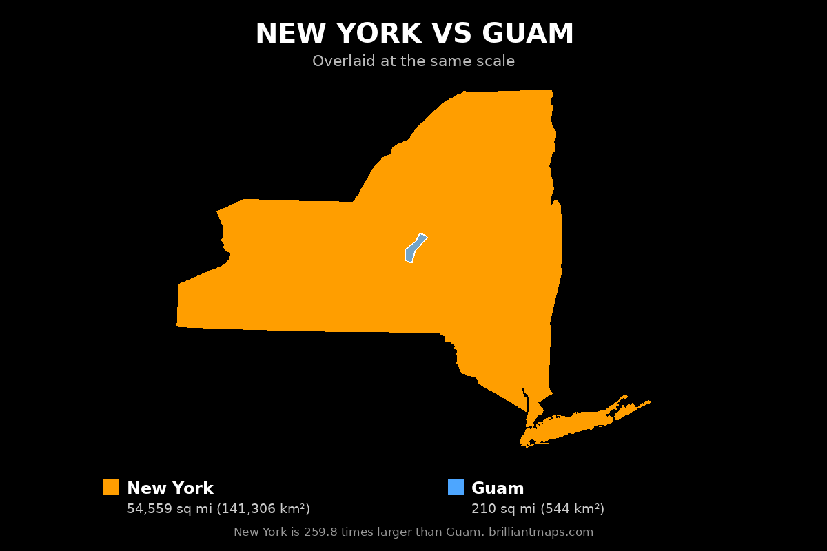 New York vs Guam Size Comparison Map