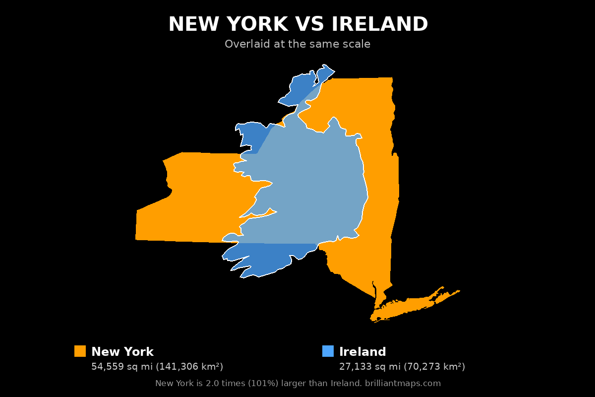 New York vs Ireland Size Comparison Map