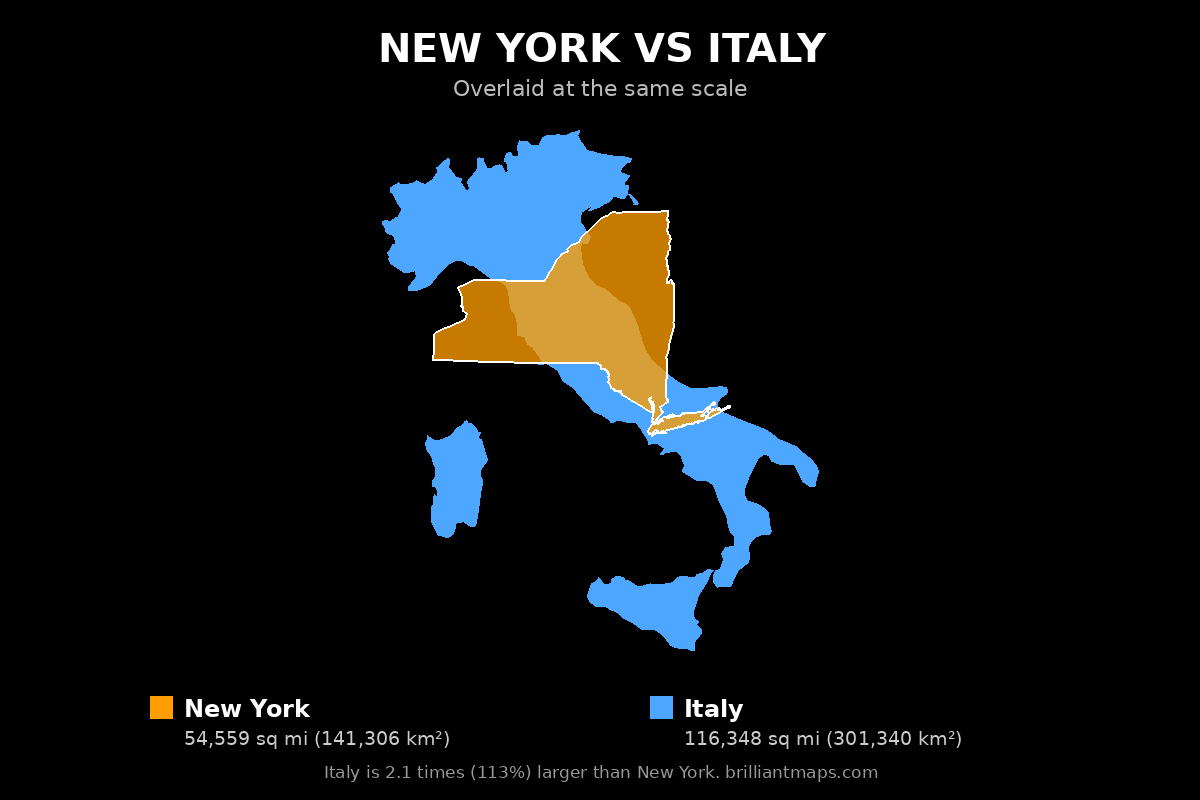 New York vs Italy Size Comparison Map