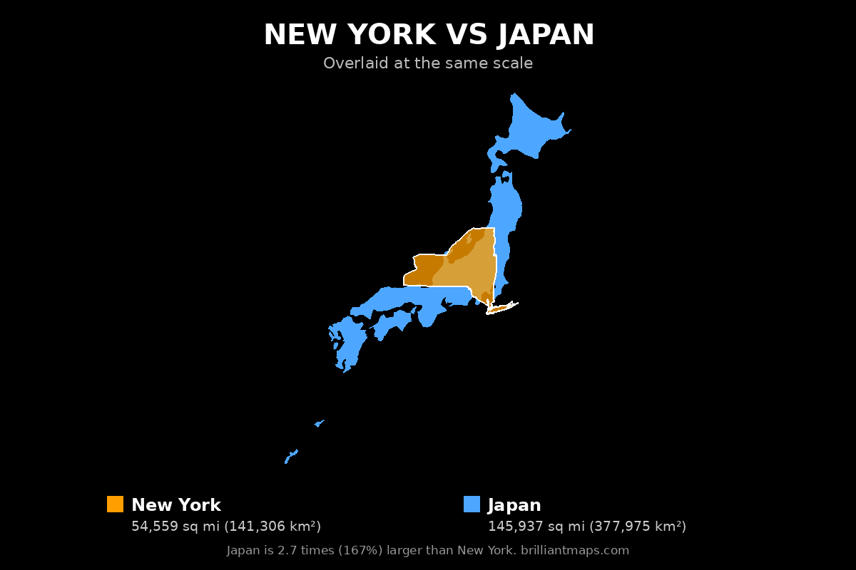 New York vs Japan Size Comparison Map