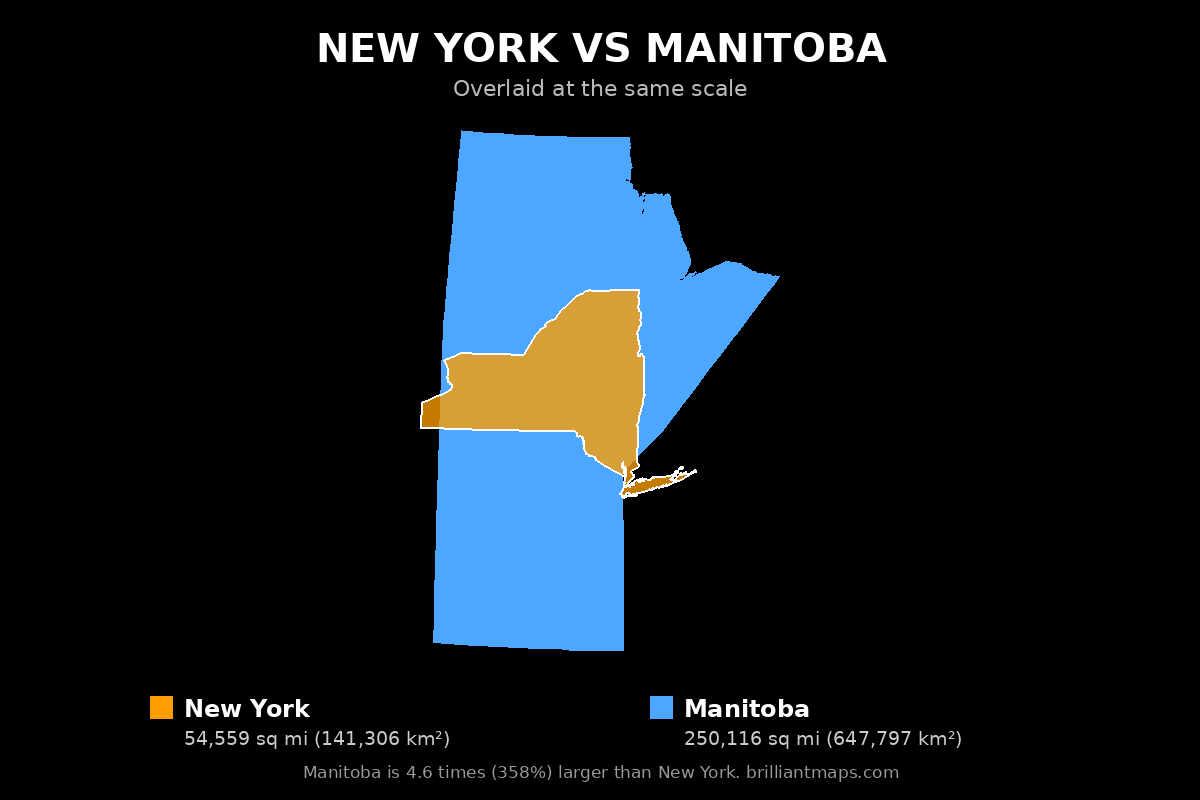 New York vs Manitoba Size Comparison Map