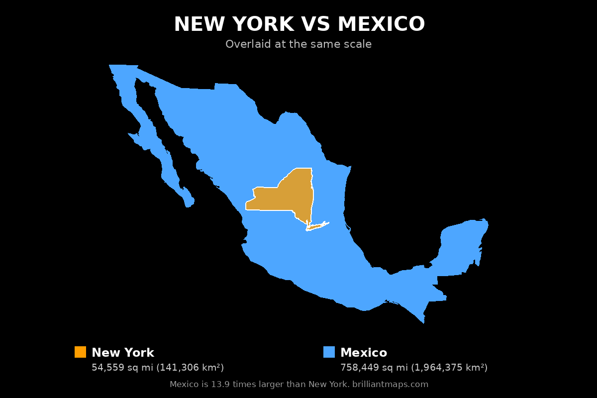 New York vs Mexico Size Comparison Map
