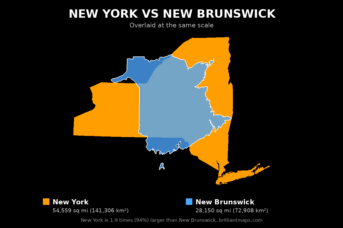 New York vs New Brunswick Size Comparison Map