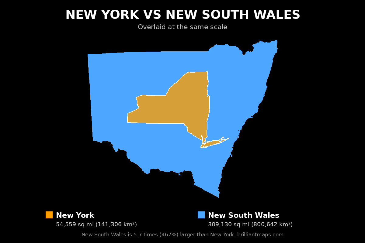 New York vs New South Wales Size Comparison Map