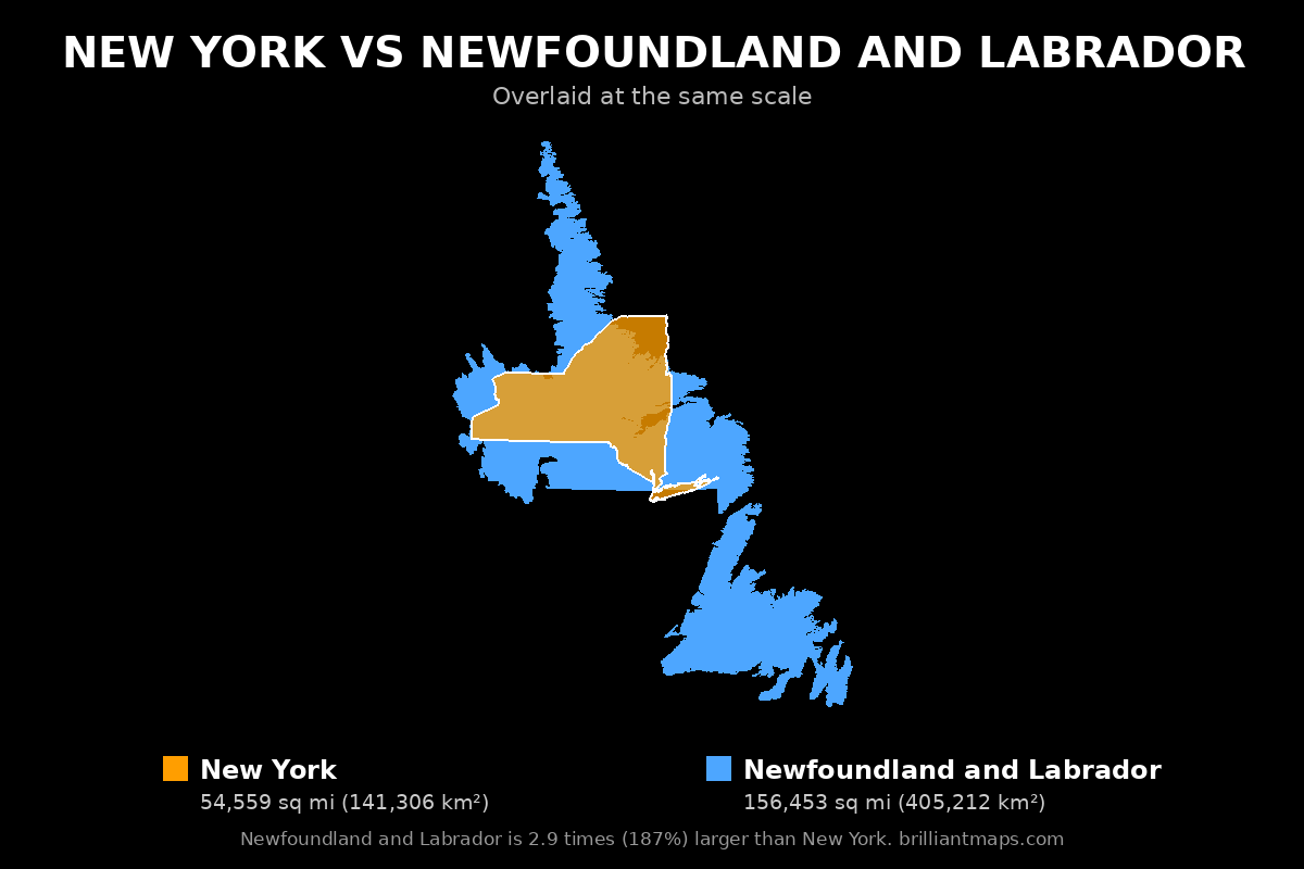 New York vs Newfoundland and Labrador Size Comparison Map