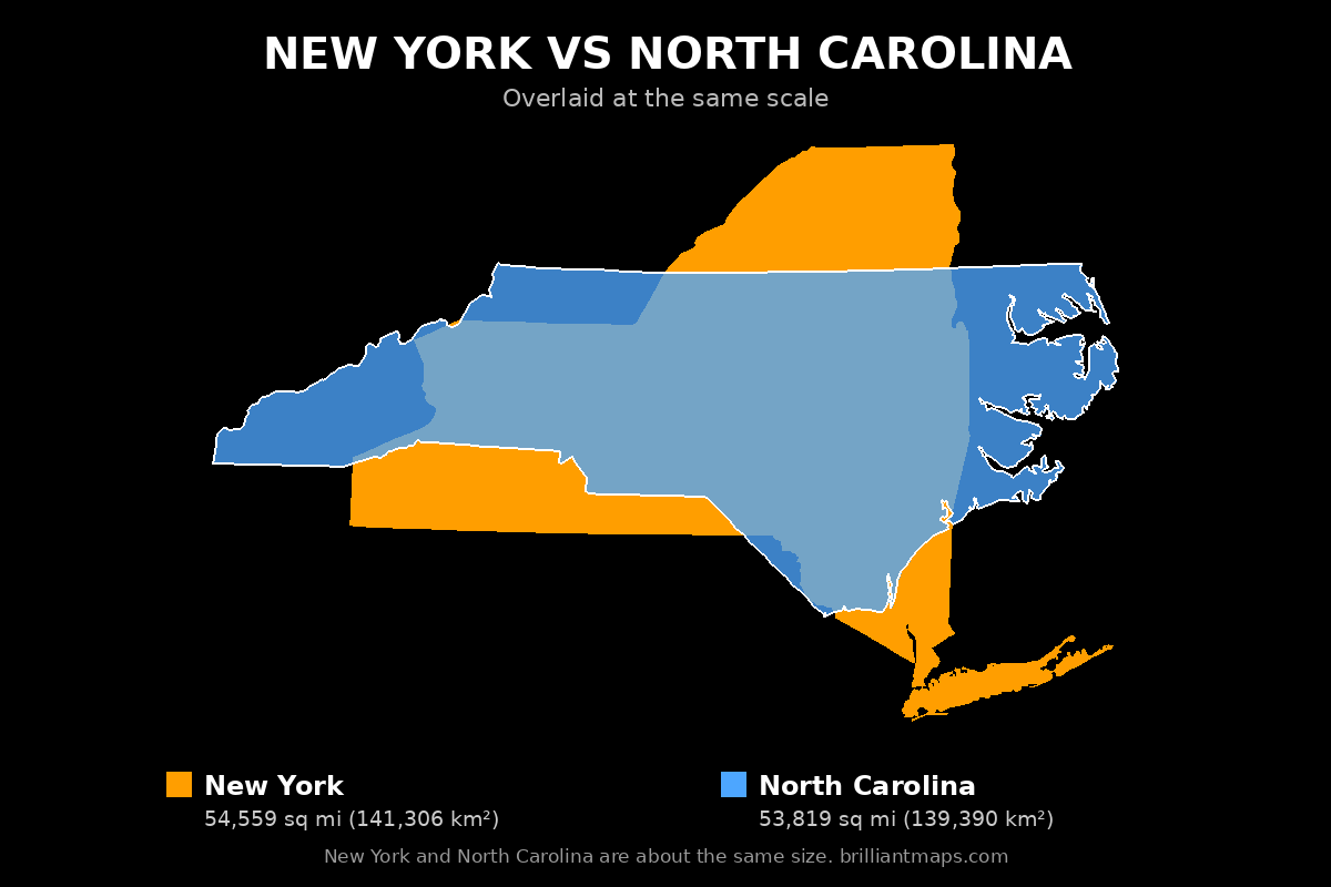 New York vs North Carolina Size Comparison Map