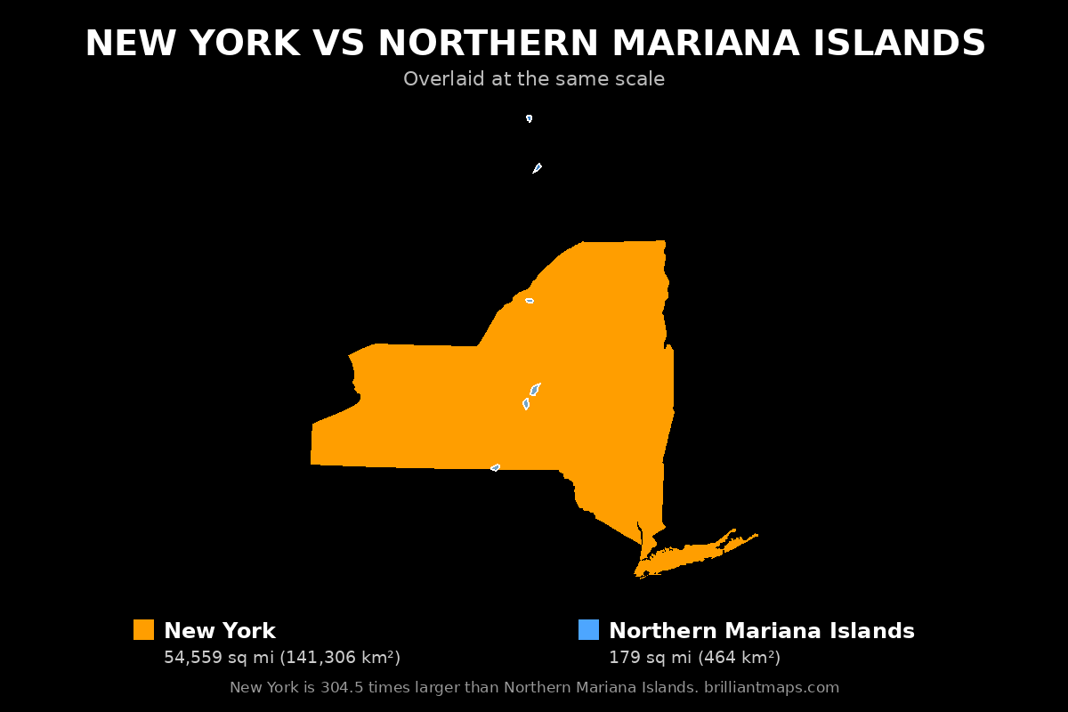 New York vs Northern Mariana Islands Size Comparison Map