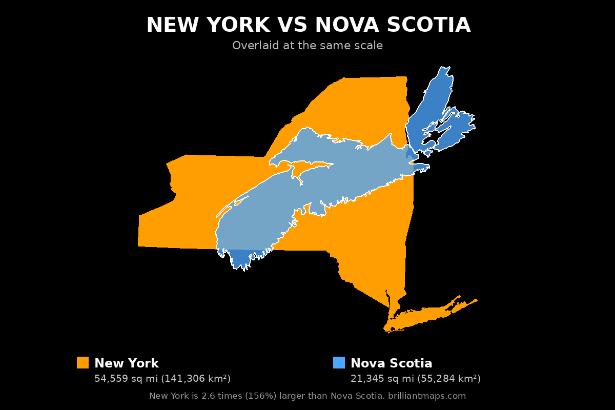 New York vs Nova Scotia Size Comparison Map