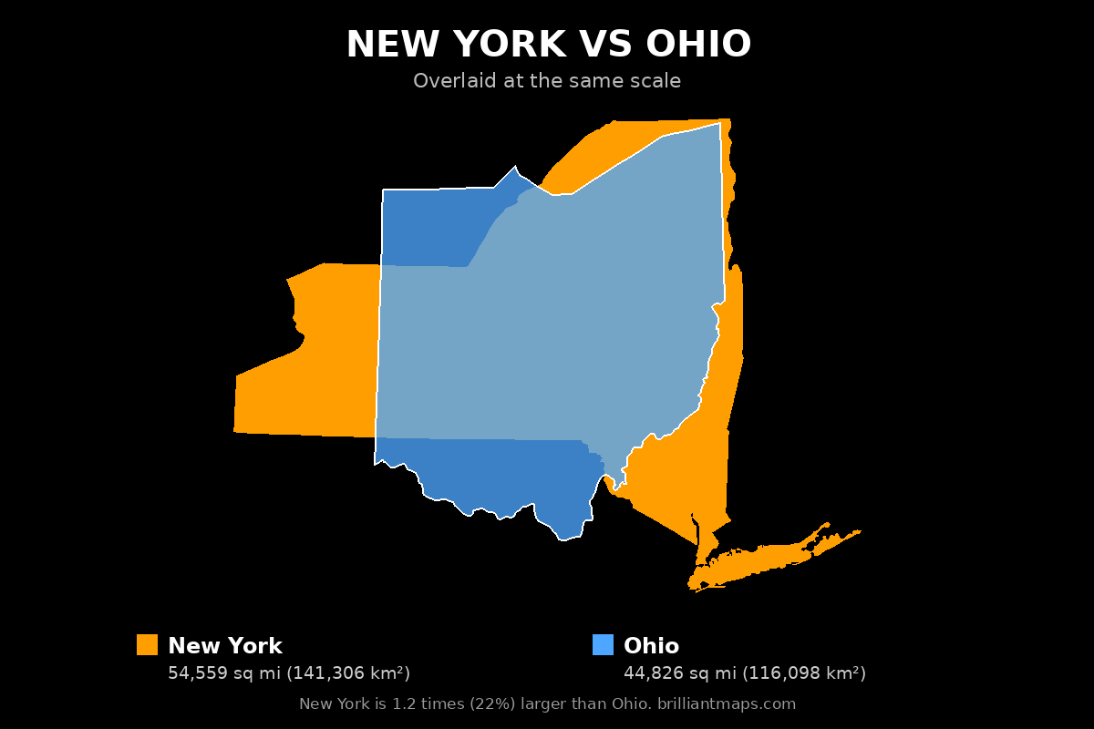 New York vs Ohio Size Comparison Map