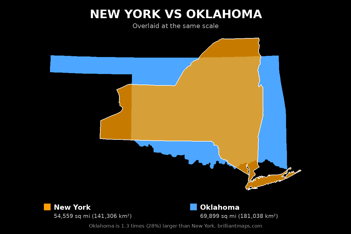 New York vs Oklahoma Size Comparison Map