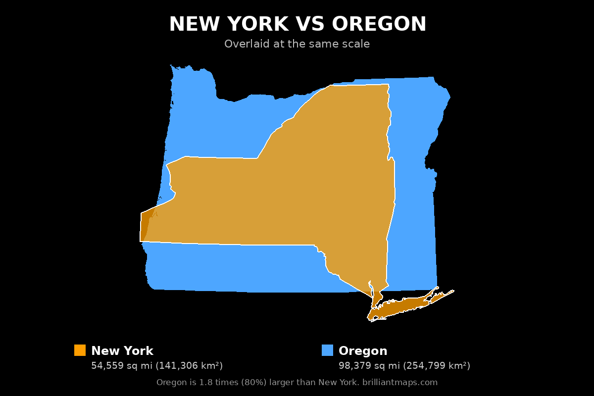 New York vs Oregon Size Comparison Map