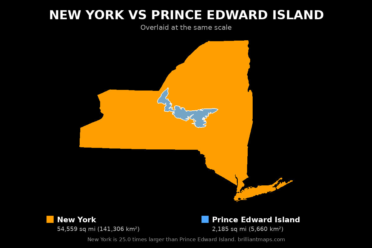 New York vs Prince Edward Island Size Comparison Map