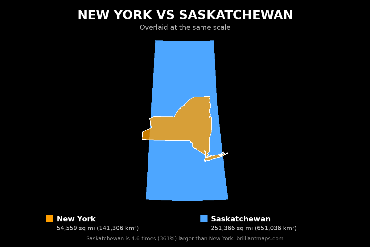 New York vs Saskatchewan Size Comparison Map