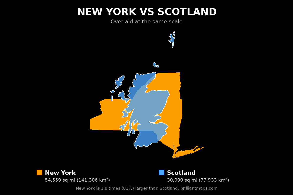 New York vs Scotland Size Comparison Map
