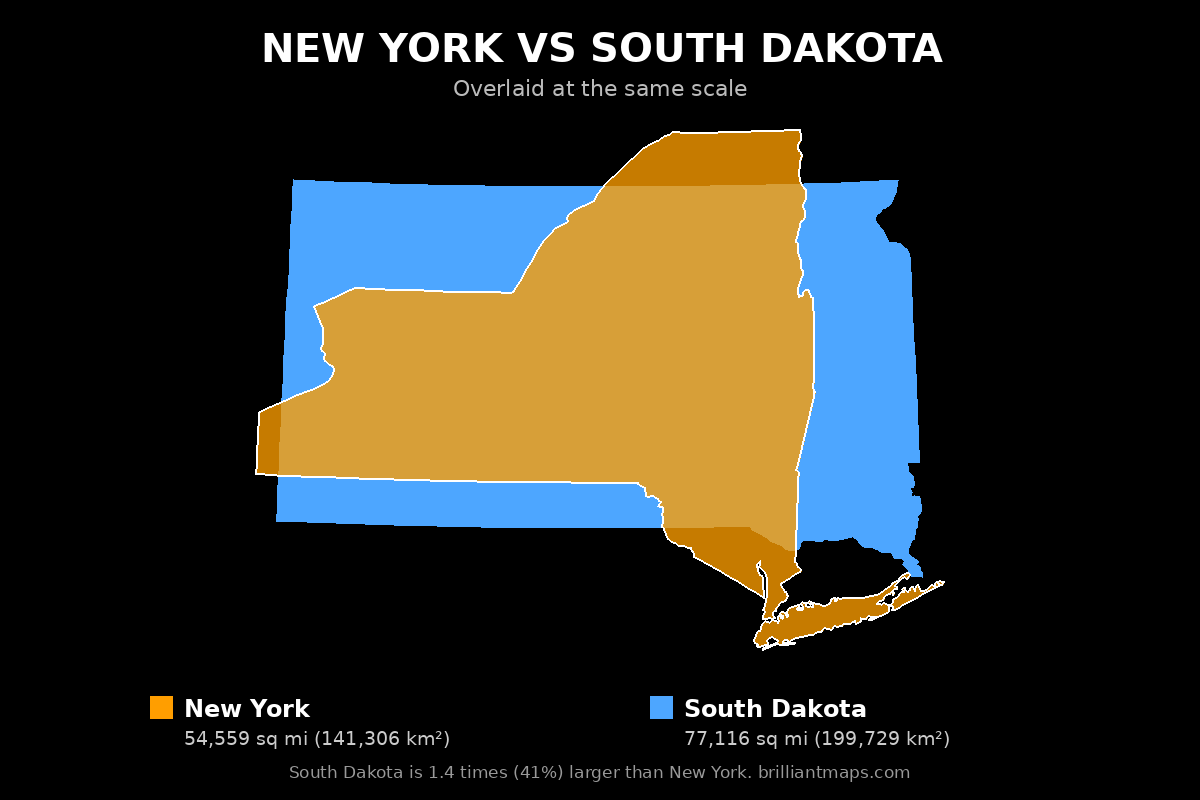New York vs South Dakota Size Comparison Map