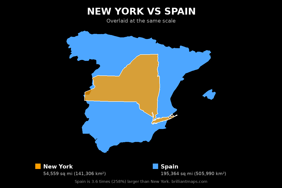 New York vs Spain Size Comparison Map