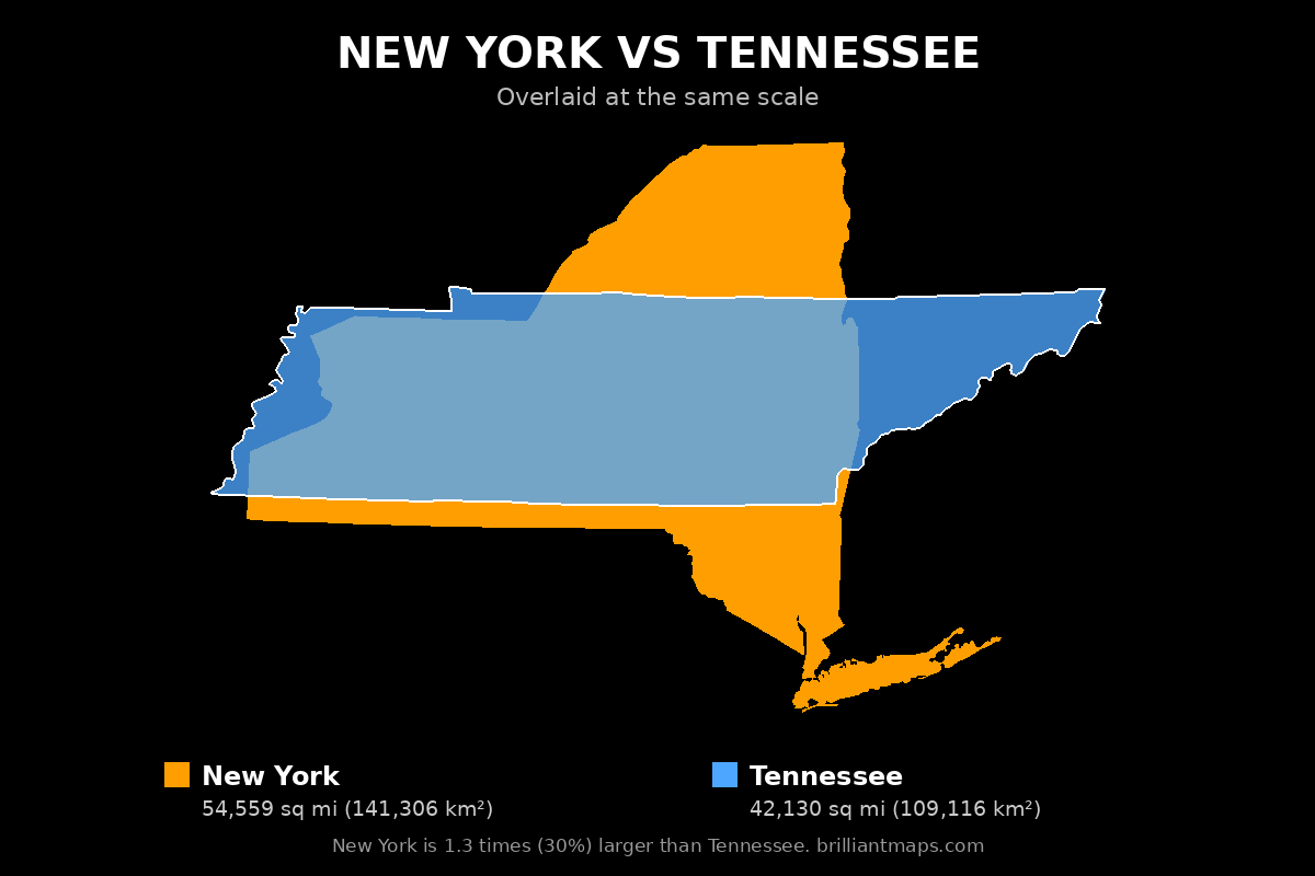 New York vs Tennessee Size Comparison Map