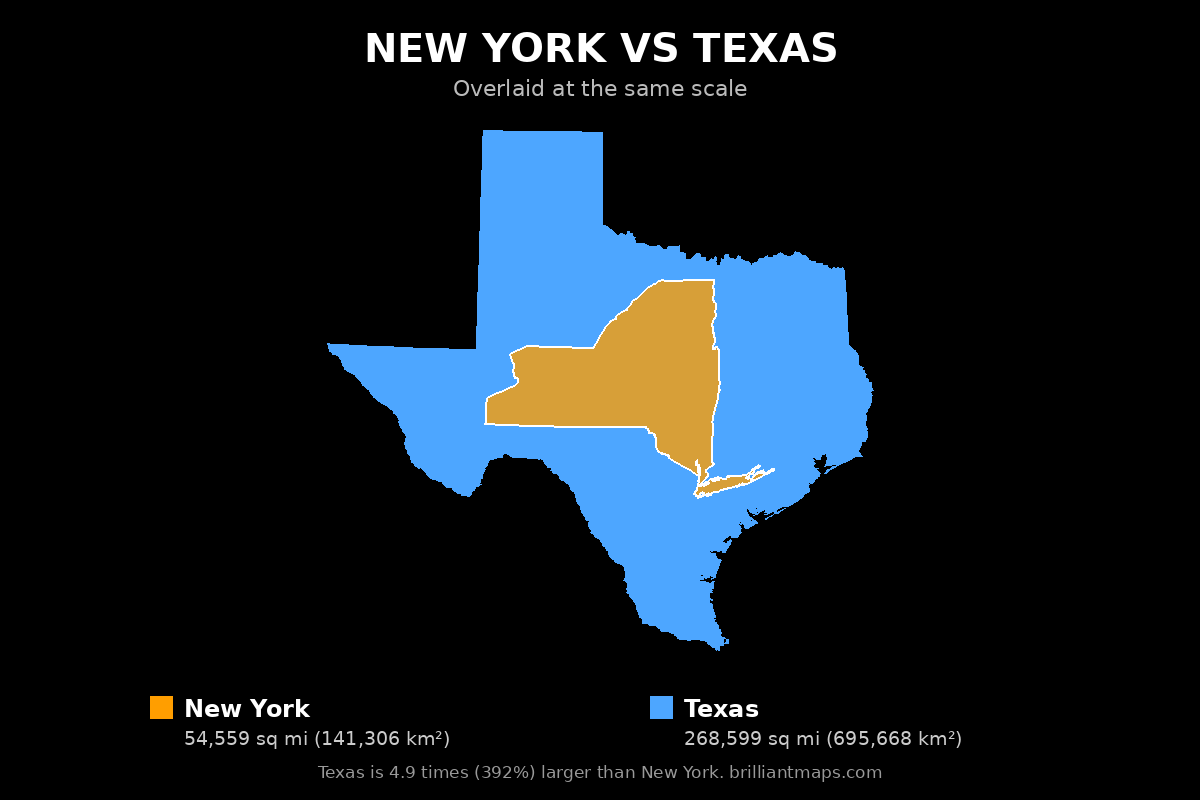 New York vs Texas Size Comparison Map