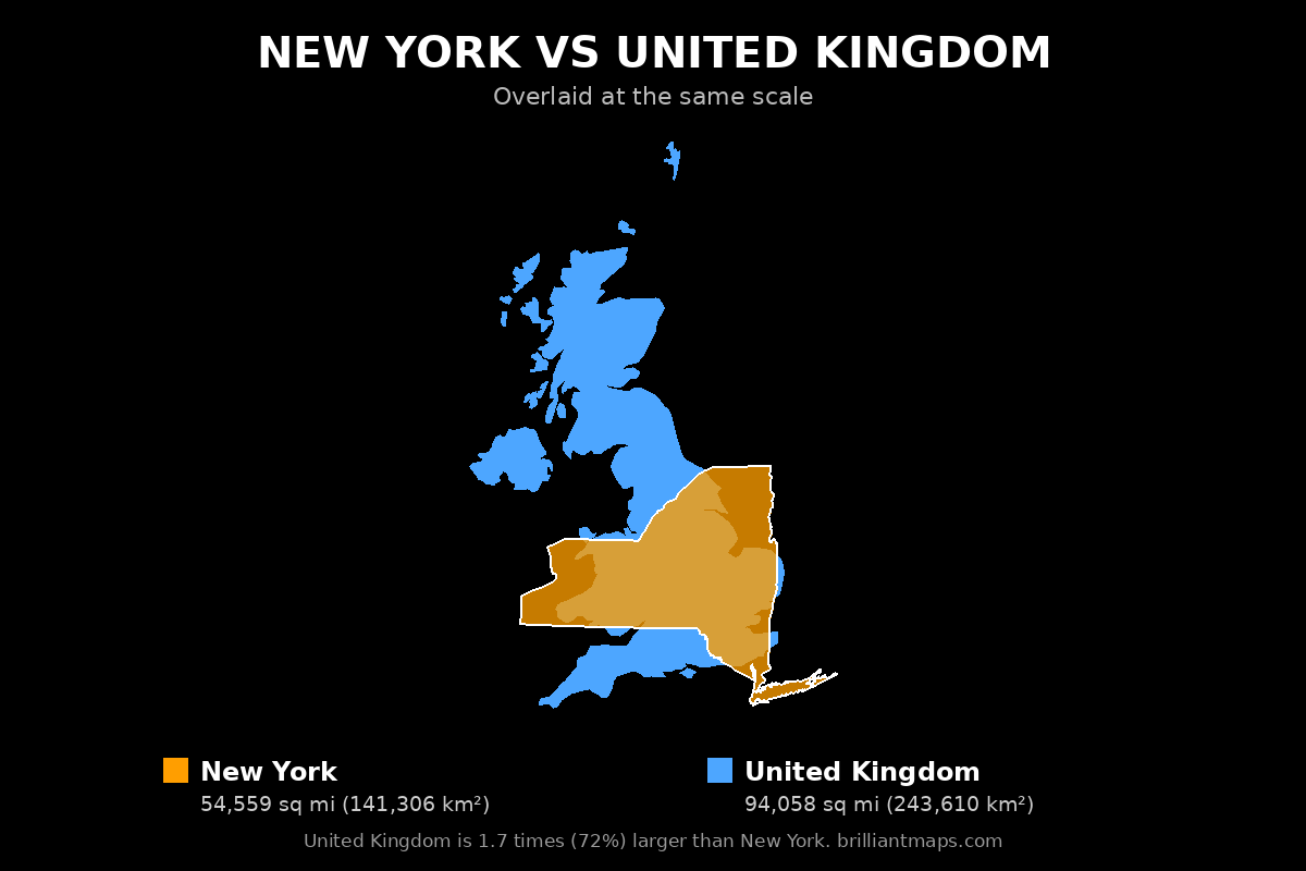 New York vs United Kingdom Size Comparison Map