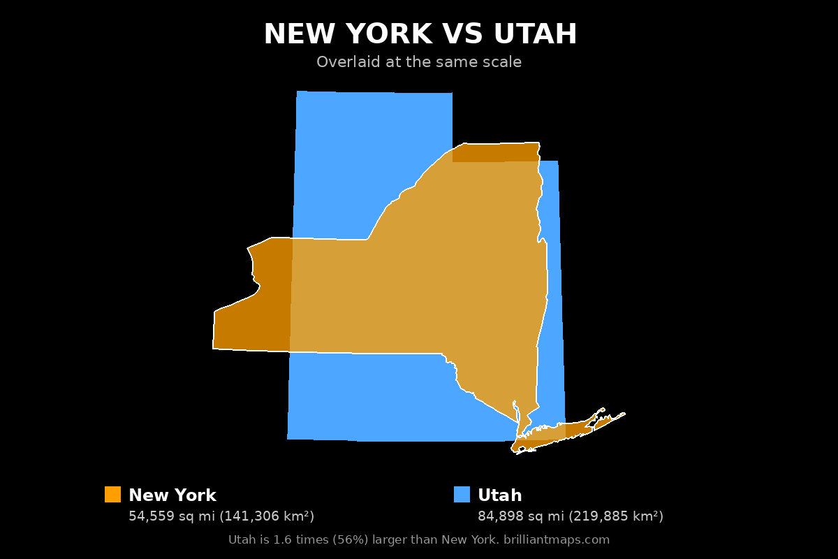 New York vs Utah Size Comparison Map
