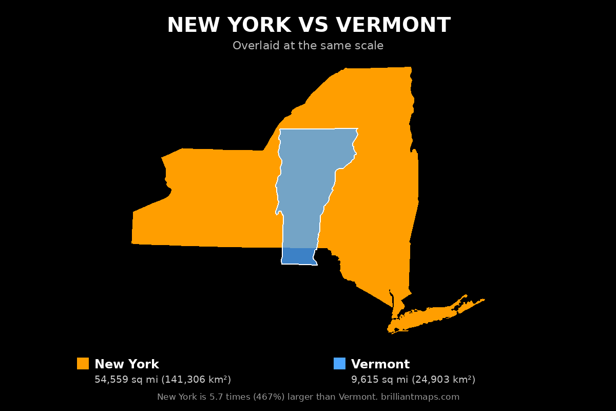 New York vs Vermont Size Comparison Map