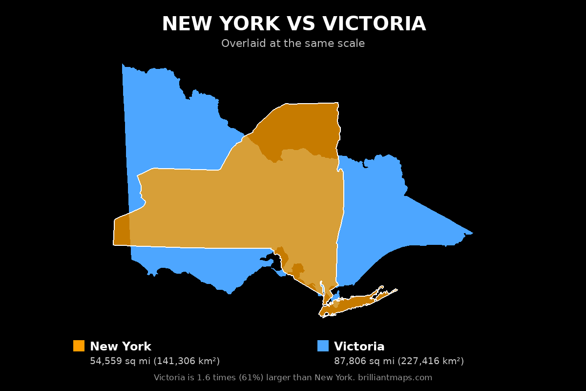 New York vs Victoria Size Comparison Map