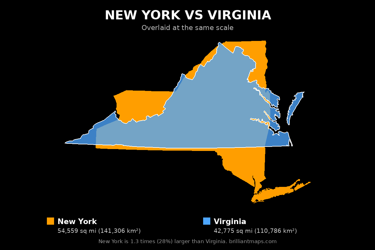 New York vs Virginia Size Comparison Map