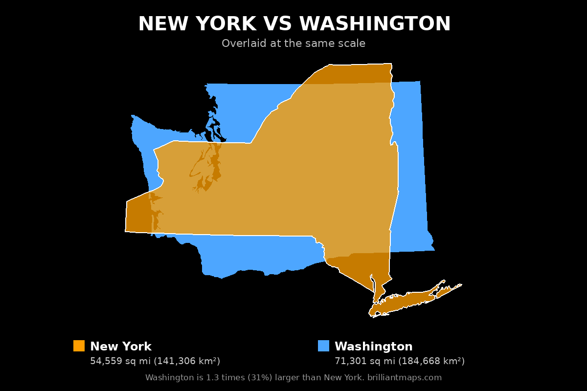 New York vs Washington Size Comparison Map