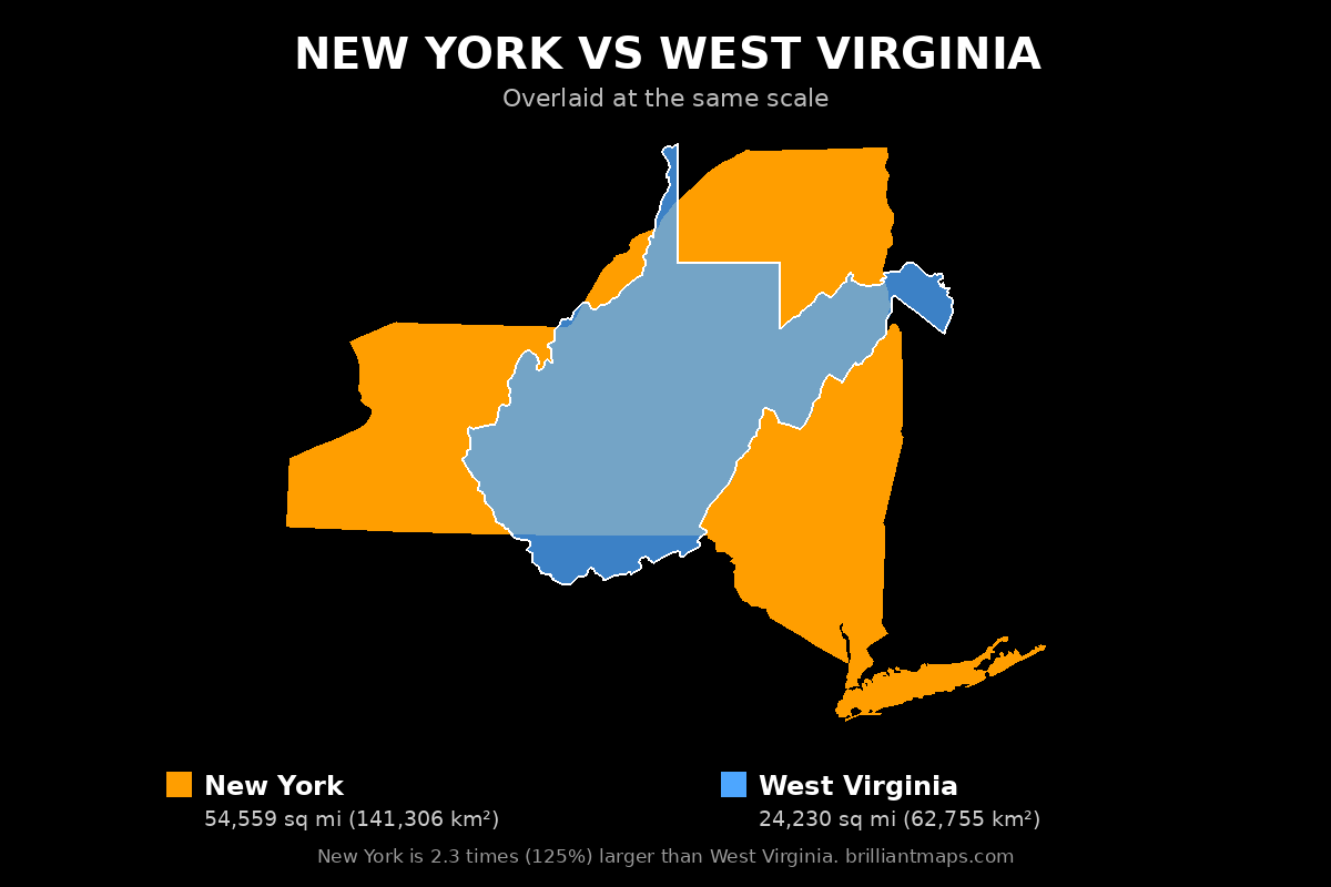New York vs West Virginia Size Comparison Map
