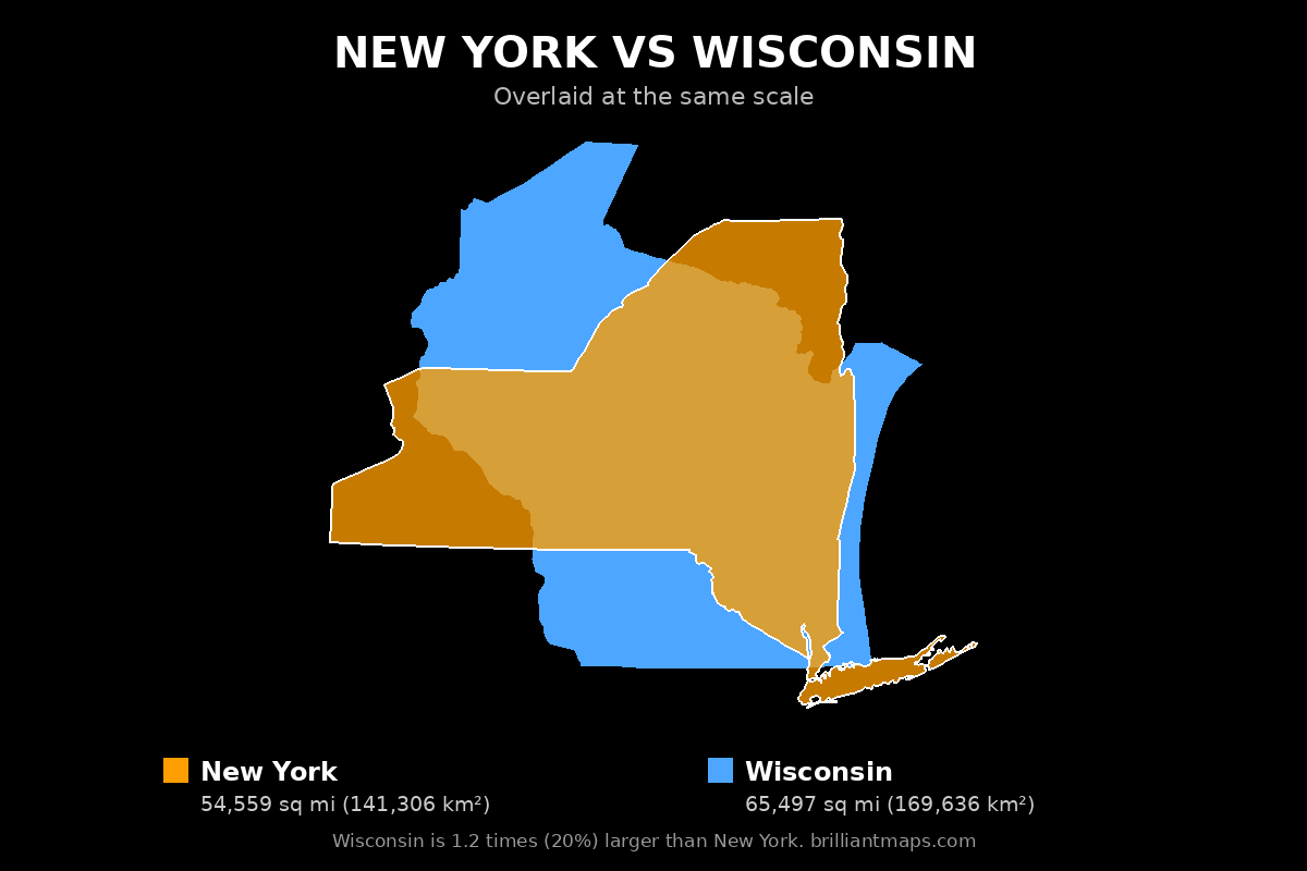 New York vs Wisconsin Size Comparison Map
