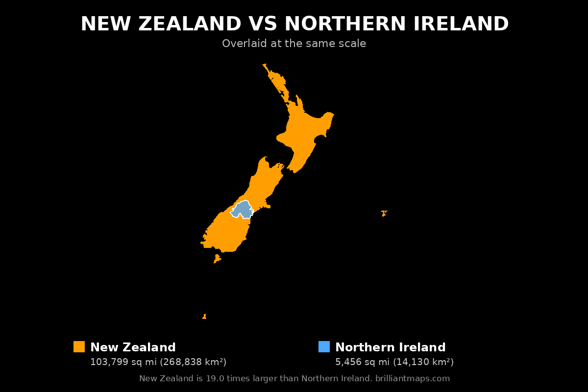 New Zealand vs Northern Ireland Size Comparison Map