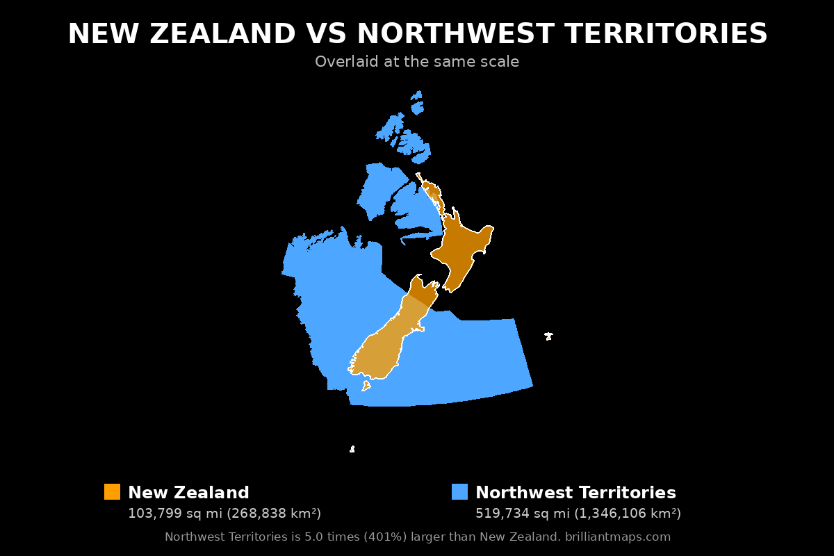 New Zealand vs Northwest Territories Size Comparison Map