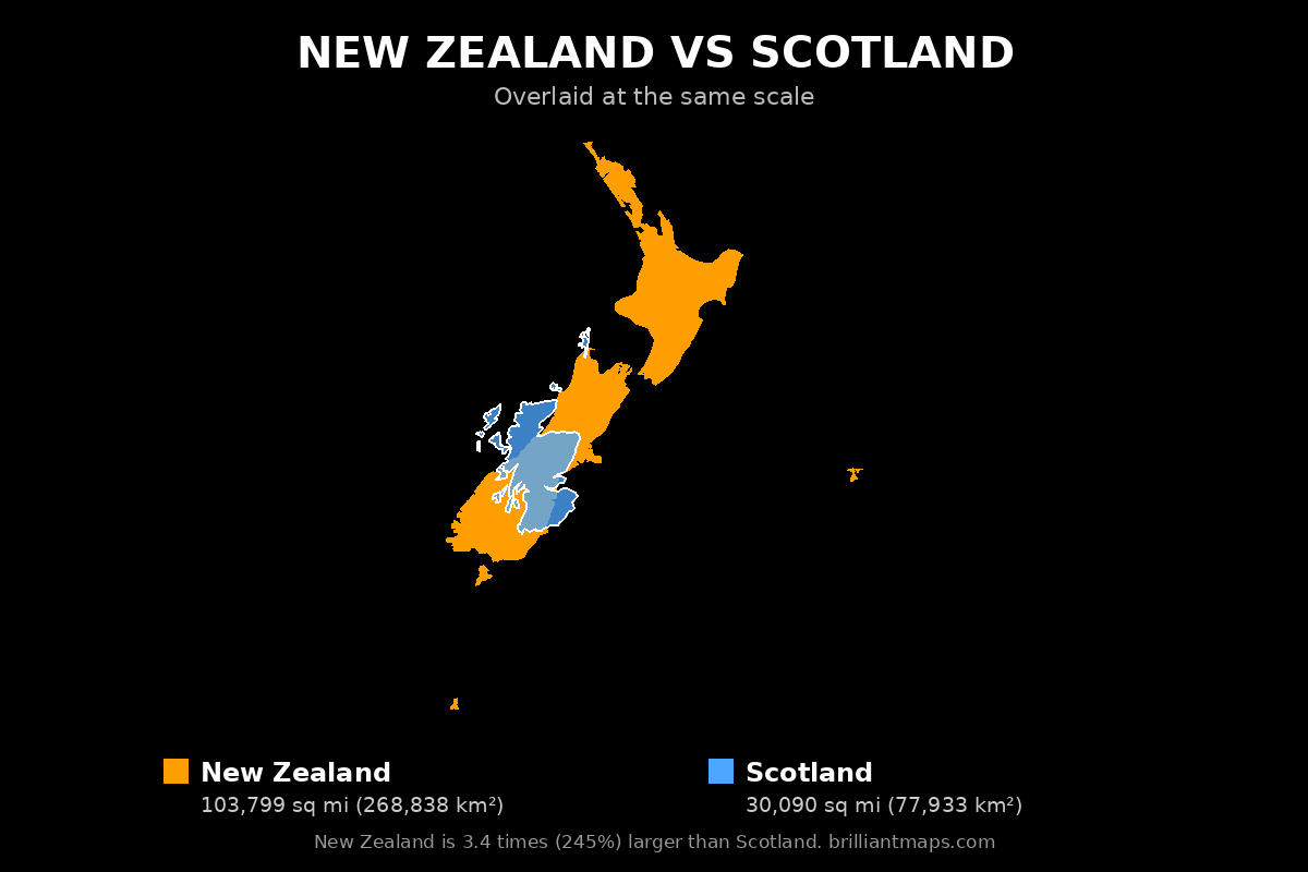 New Zealand vs Scotland Size Comparison Map