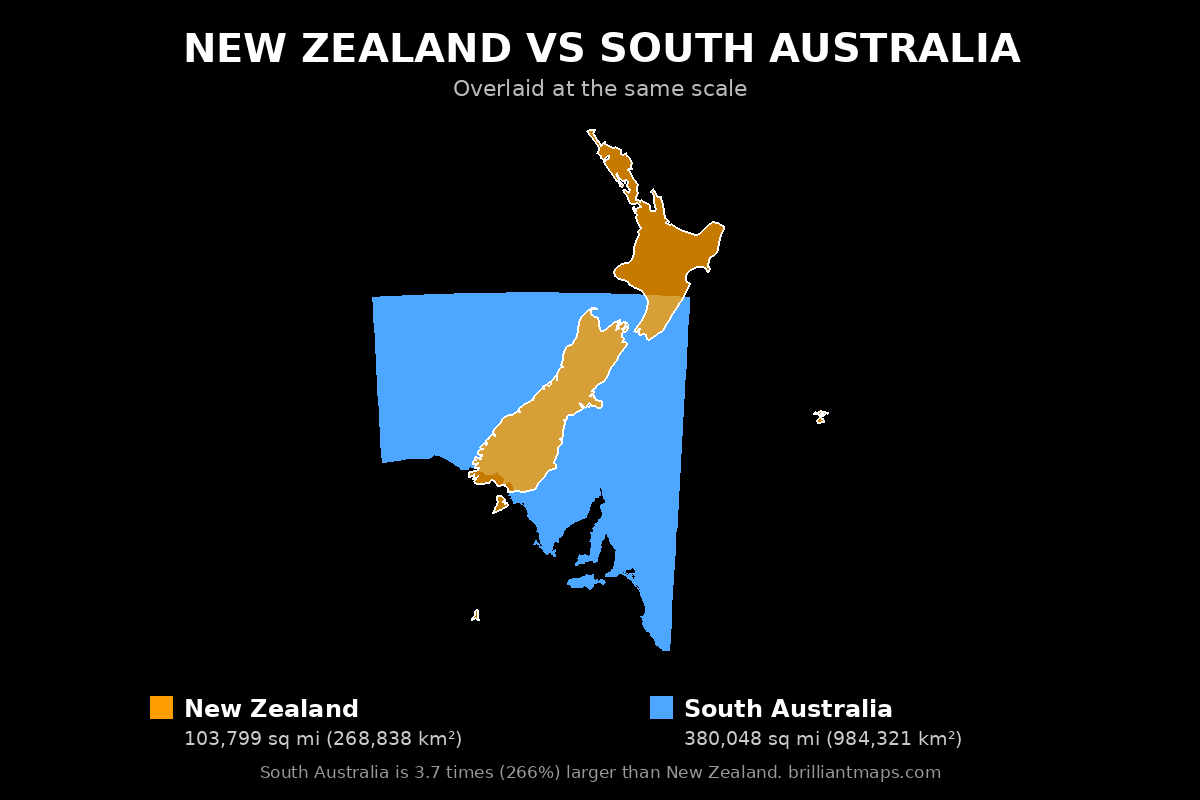 New Zealand vs South Australia Size Comparison Map