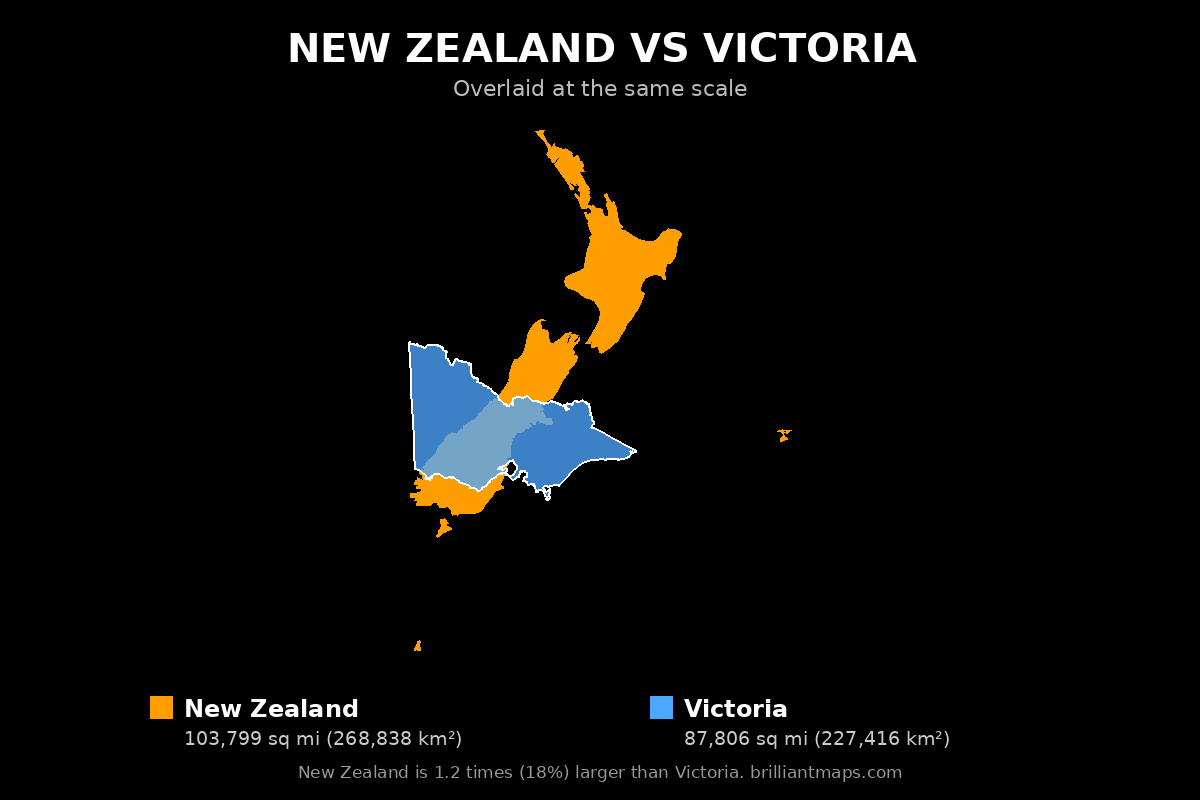 New Zealand vs Victoria Size Comparison Map