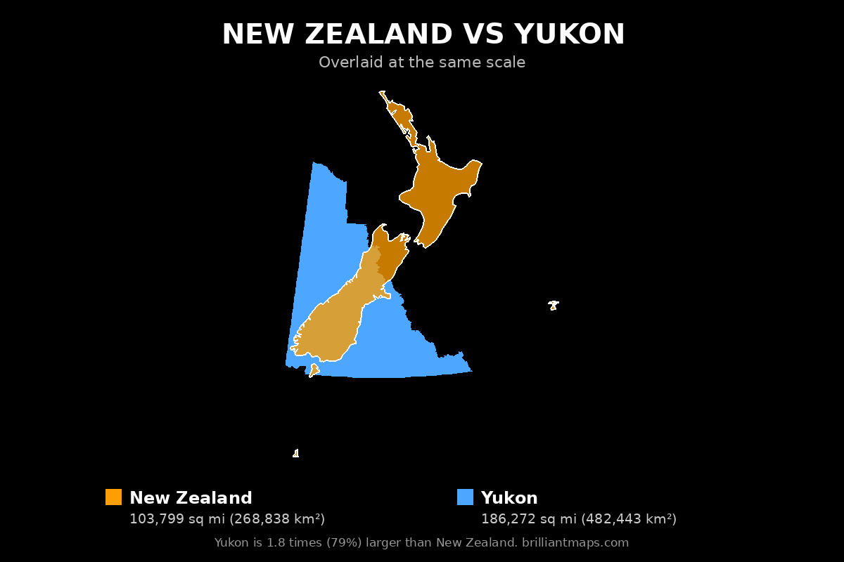 New Zealand vs Yukon Size Comparison Map