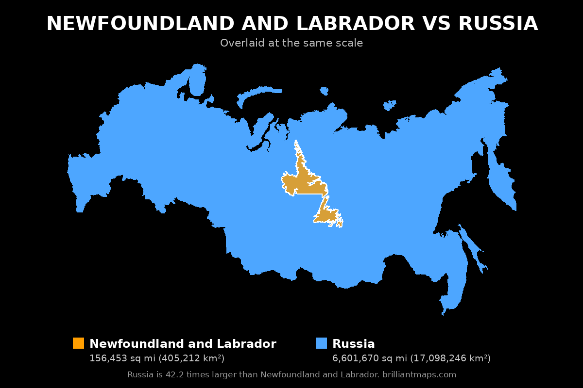 Newfoundland and Labrador vs Russia Size Comparison Map