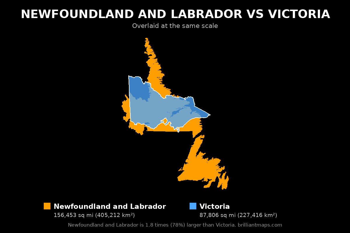 Newfoundland and Labrador vs Victoria Size Comparison Map