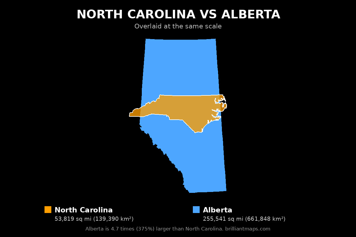 North Carolina vs Alberta Size Comparison Map