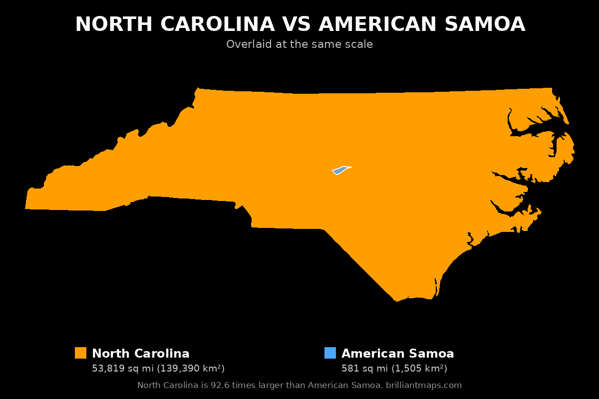 North Carolina vs American Samoa Size Comparison Map