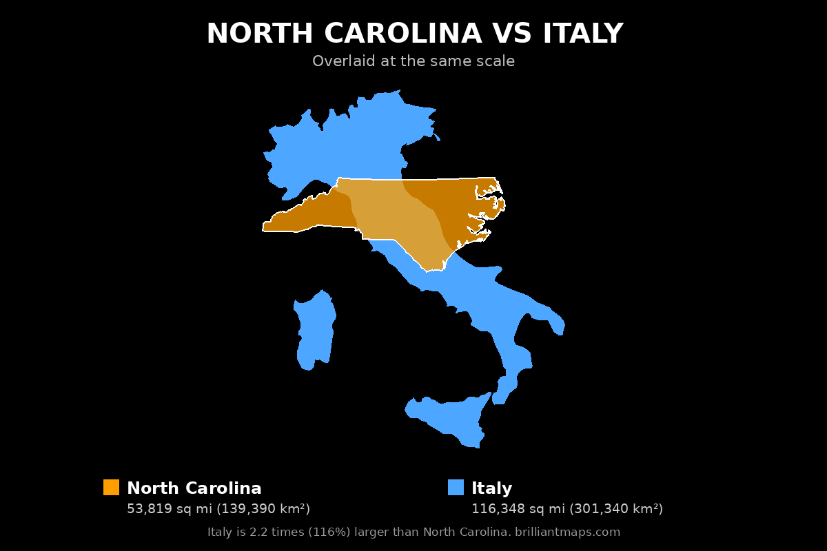 North Carolina vs Italy Size Comparison Map