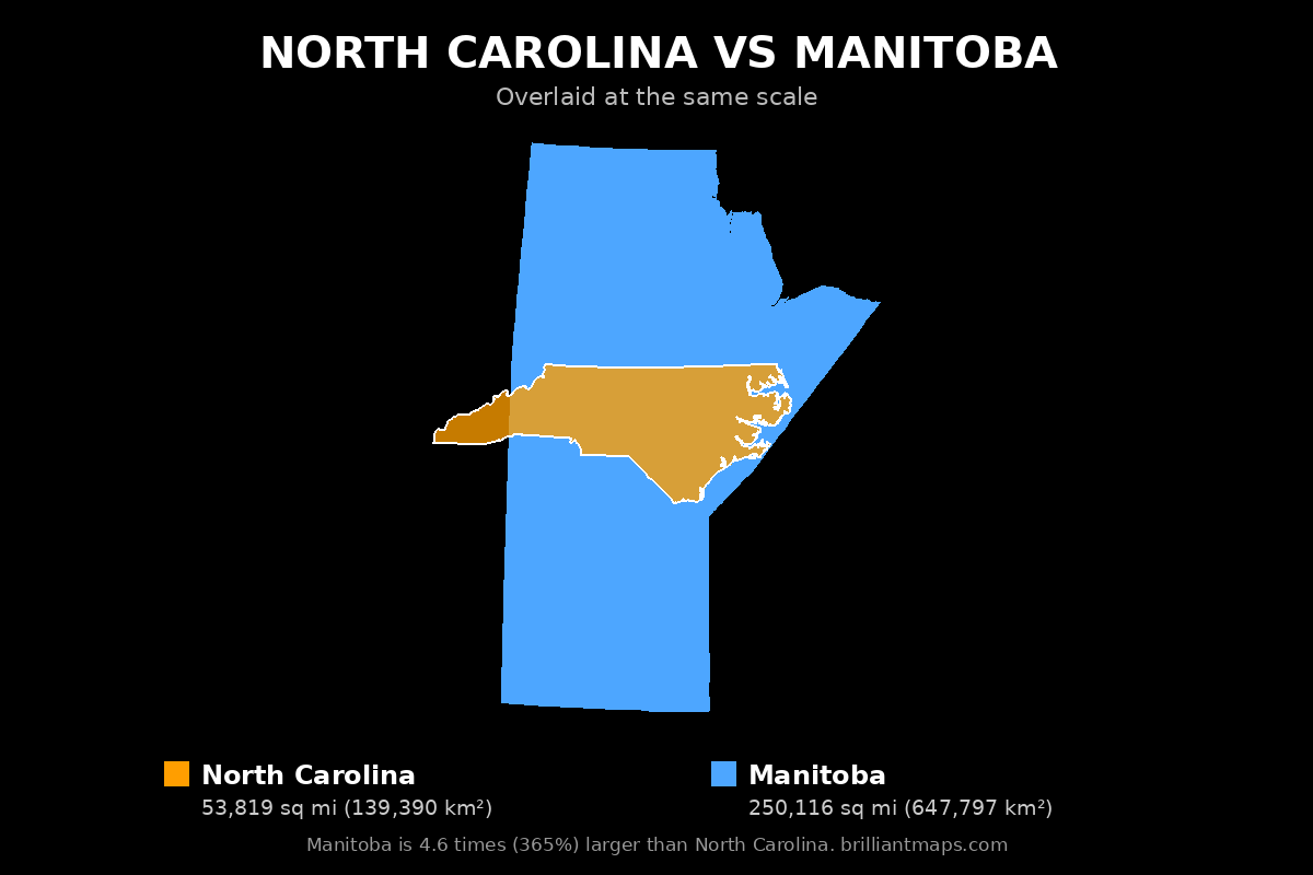 North Carolina vs Manitoba Size Comparison Map